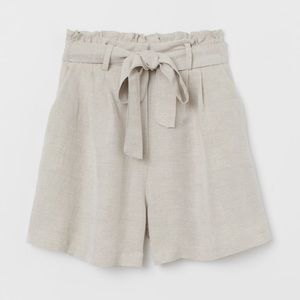 H&M Light Beige Paperbag Waist Tie-Front Shorts